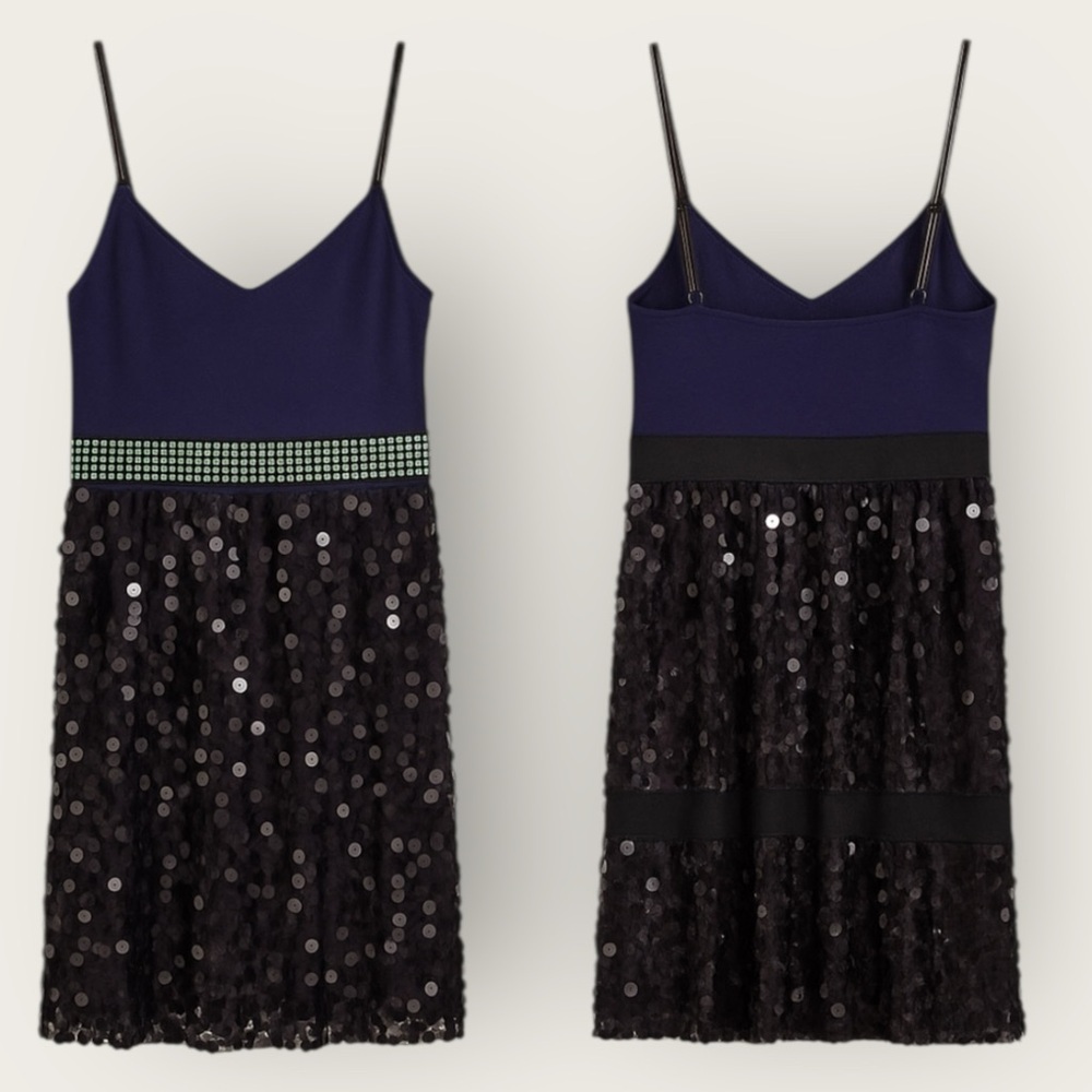 FREE PEOPLE Embellished Sequin Slip Dress – Midnight Blue – Size 6